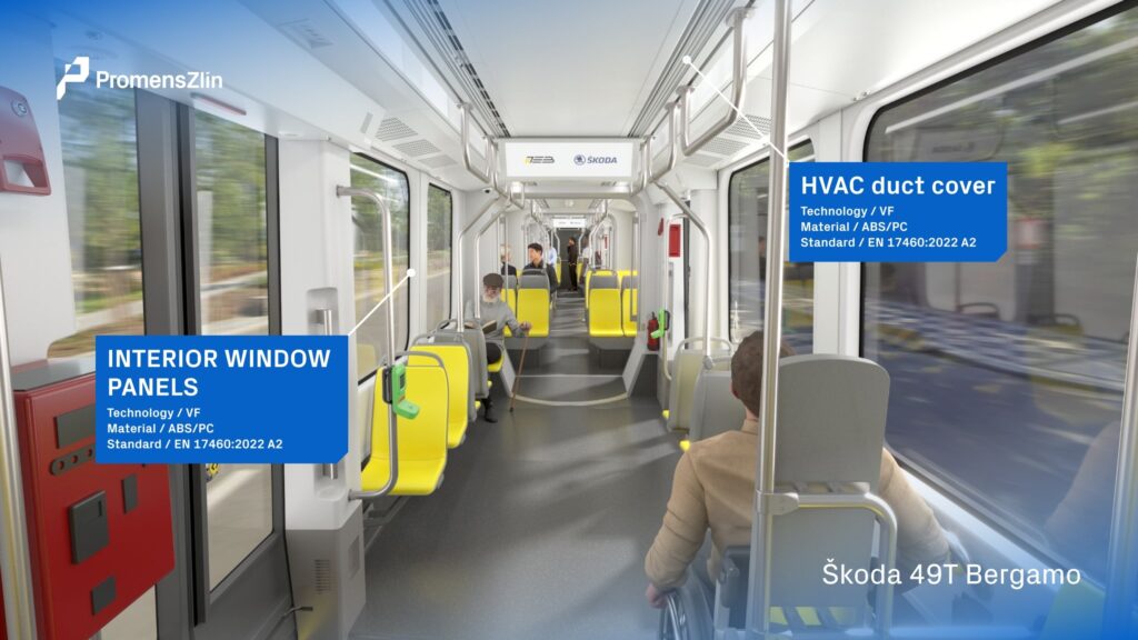Největší okenní panel tramvaje Škoda 49T má rozměr 2074 × 1724 mm.